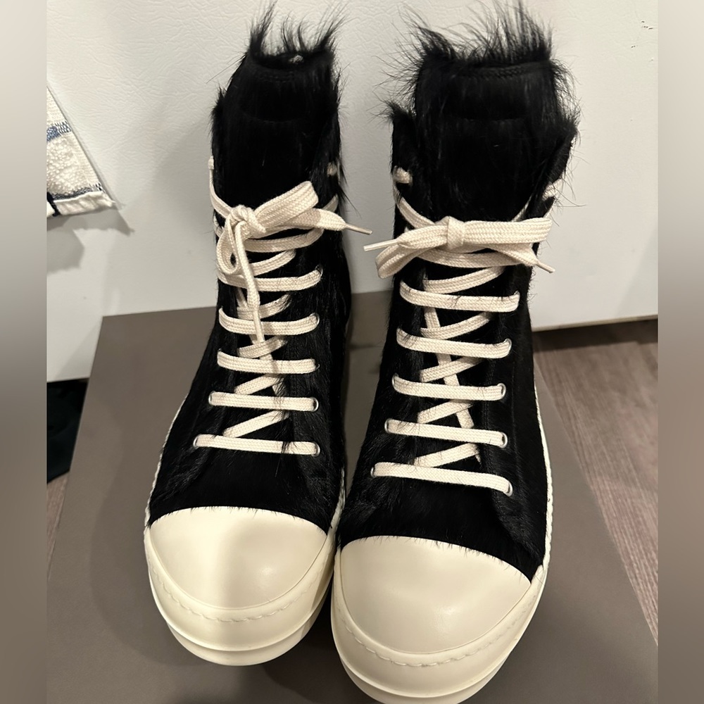 Rick owens pony hair Ramones High Black Milk Size 44 45